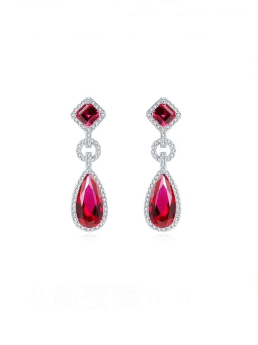 Red [E 0479] 925 Sterling Silver High Carbon Diamond Water Drop Luxury Cluster Earring